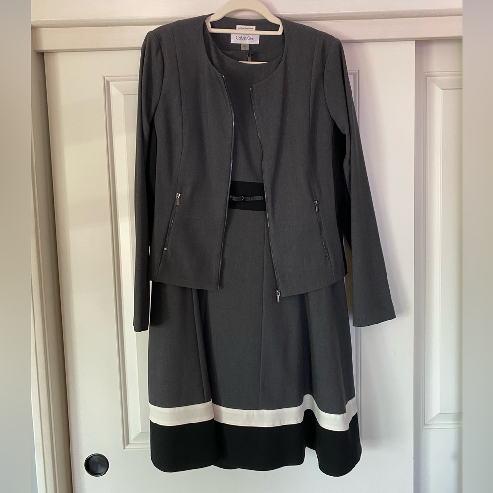Grey Set- Sleeveless dress with Jacket (Calvin Klein)